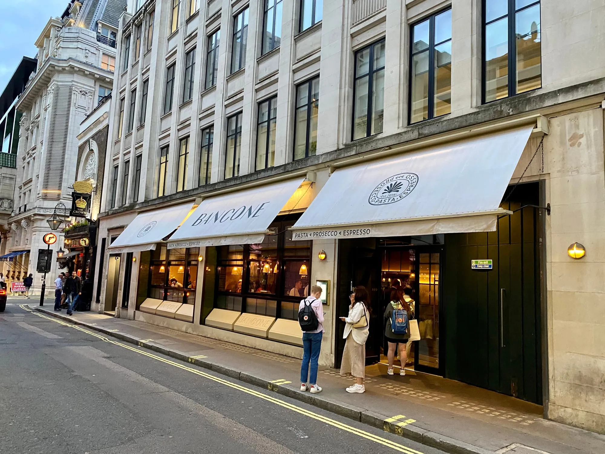 The Bancone restaurant frontage on Lower James Street in Soho