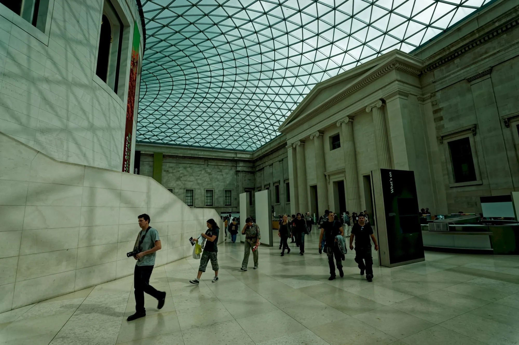 The glass-roofed Great Court at the British Museum, with the circular Reading Room at its centre