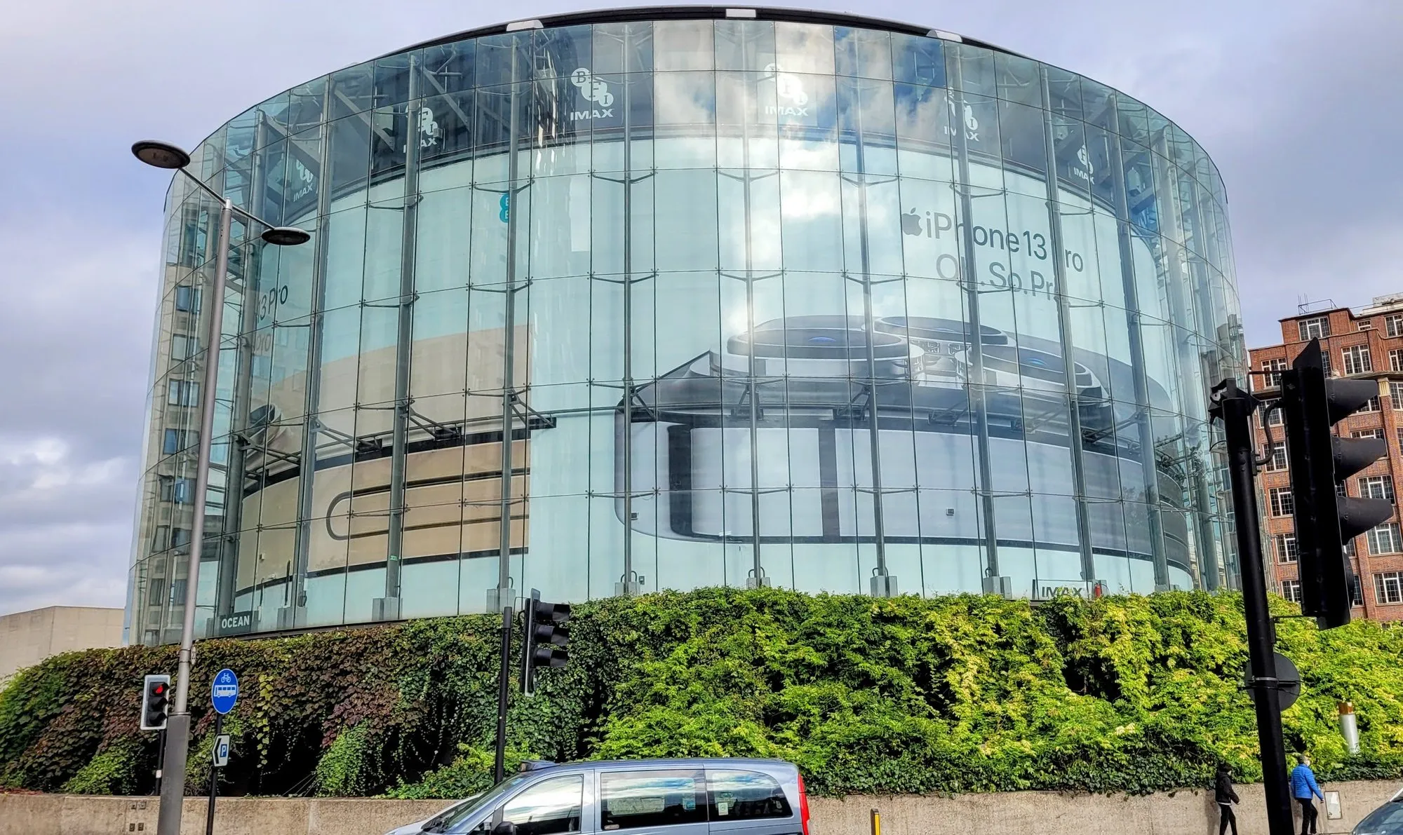 The cylindrical glass exterior of the BFI IMAX cinema at Waterloo