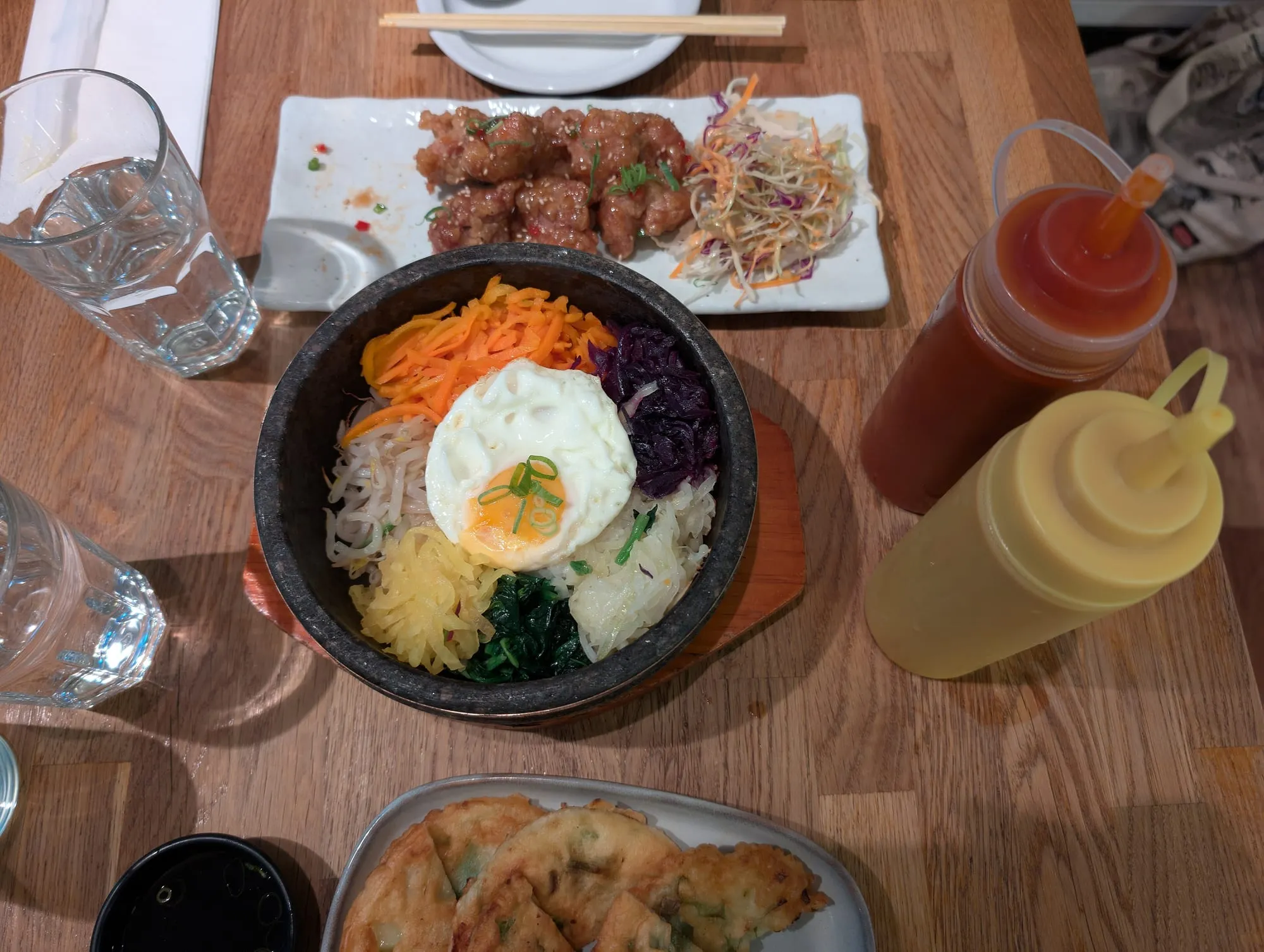 A dolsot bibimbap in a hot stone bowl