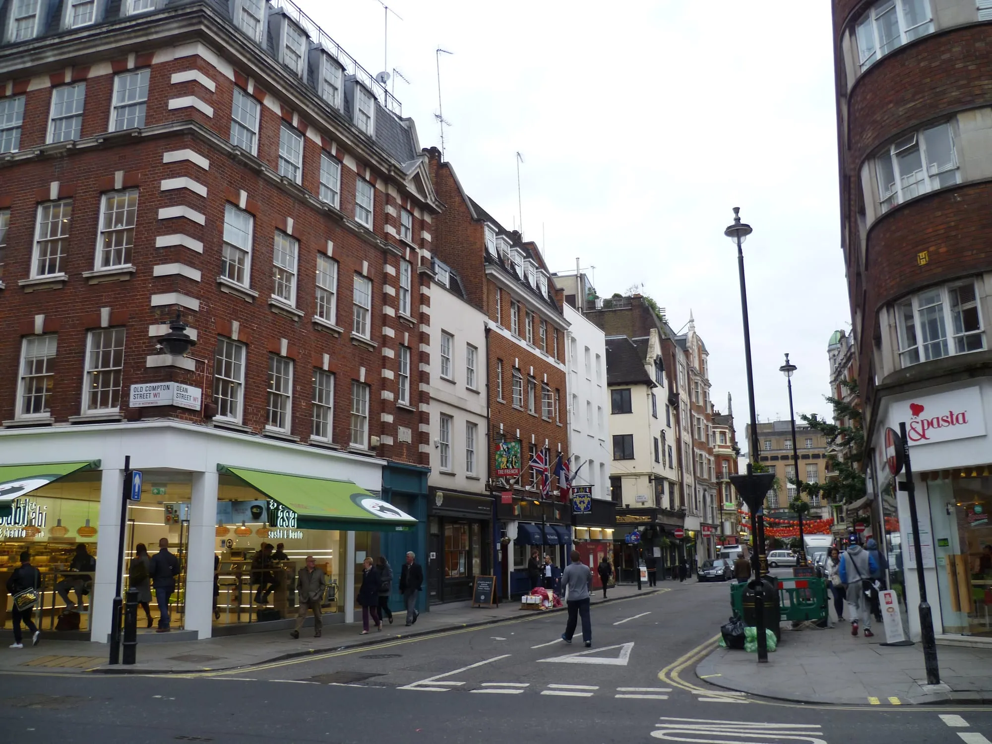 The corner of Old Compton Street and Dean Street in Soho