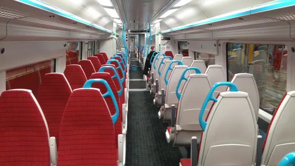 The seating inside a Gatwick Express train.