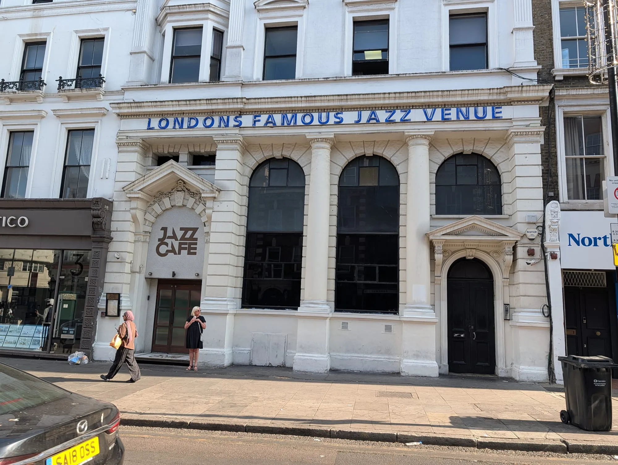 The Jazz Cafe in Camden, its white stucco frontage lettered London's Famous Jazz Venue