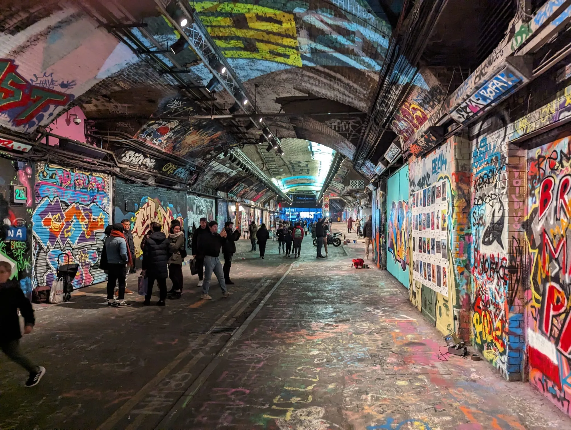 The graffiti-covered walls and vaulted ceiling of Leake Street Arches under Waterloo station
