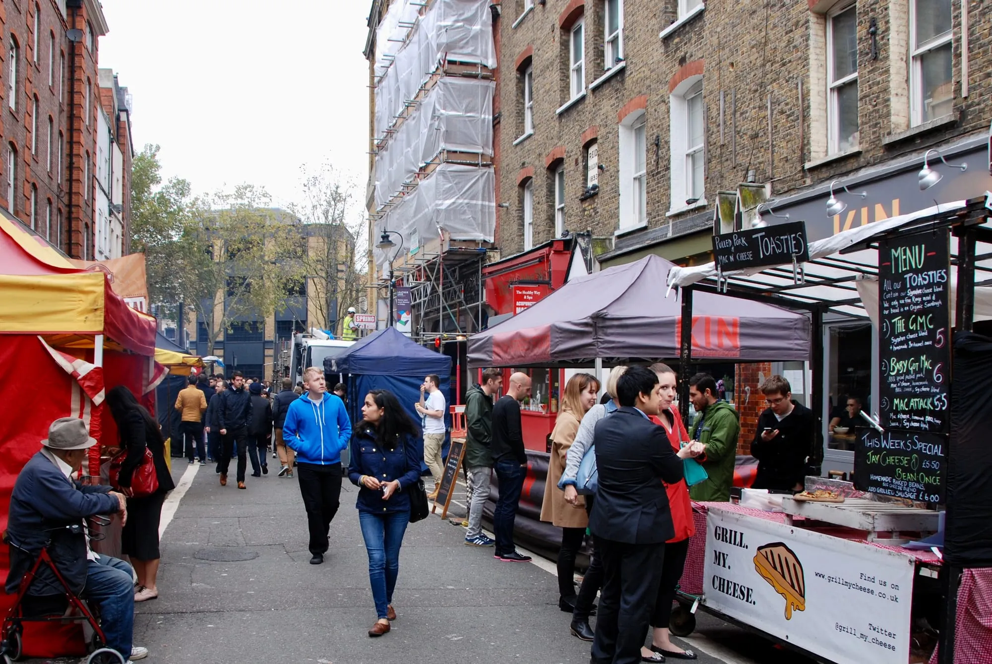Stalls along Leather Lane street market in Hatton Garden