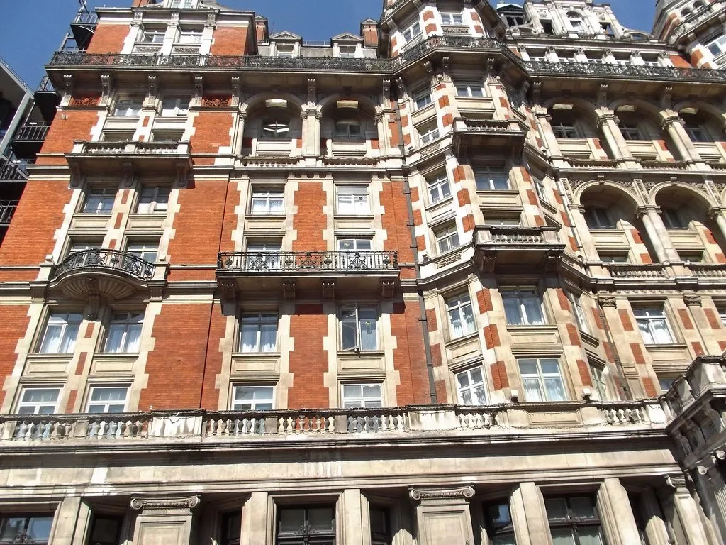 The red brick and terracotta facade of the Mandarin Oriental on Knightsbridge