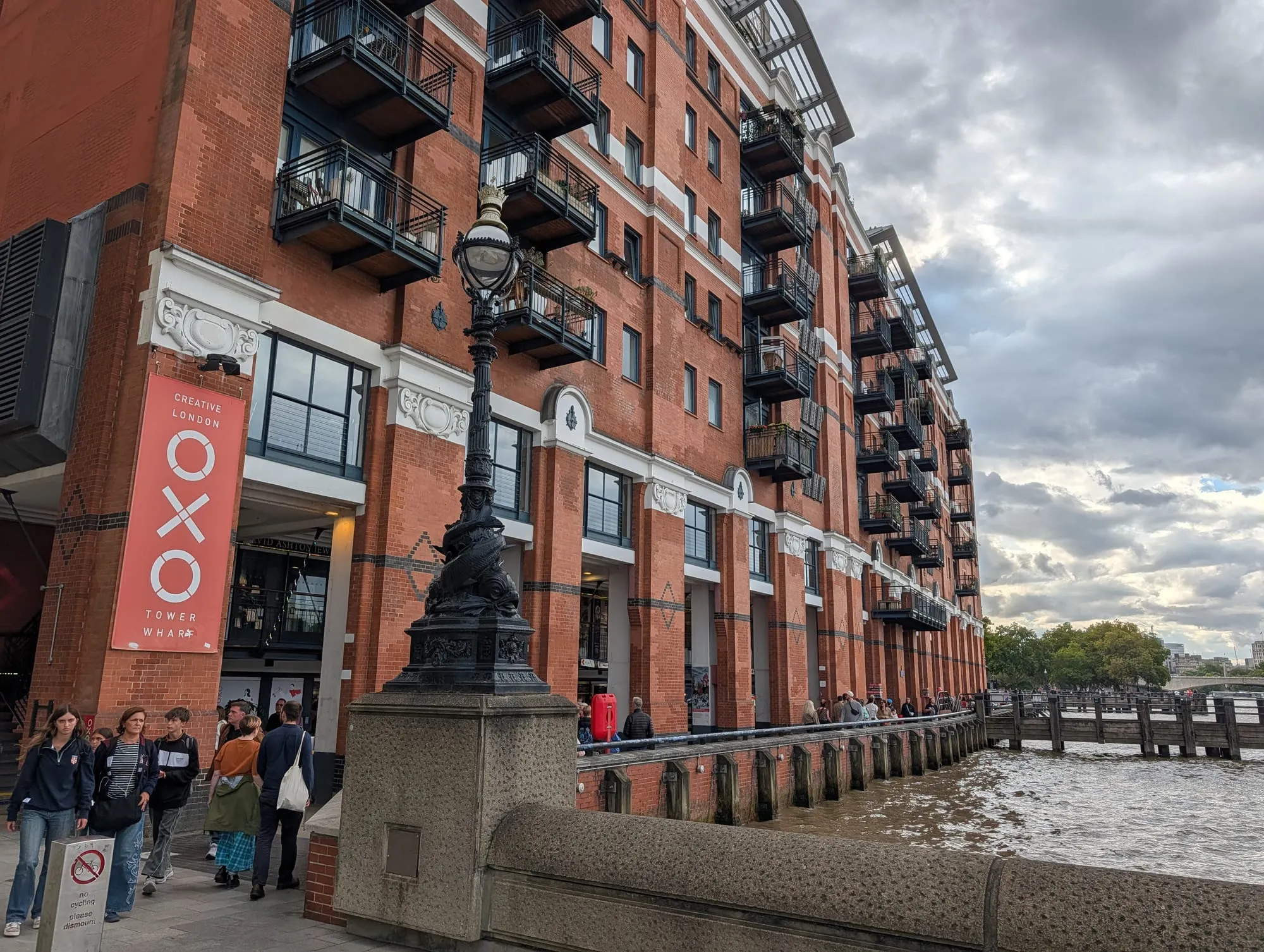 The red-brick OXO Tower on the South Bank, its name spelled out in the tower's windows