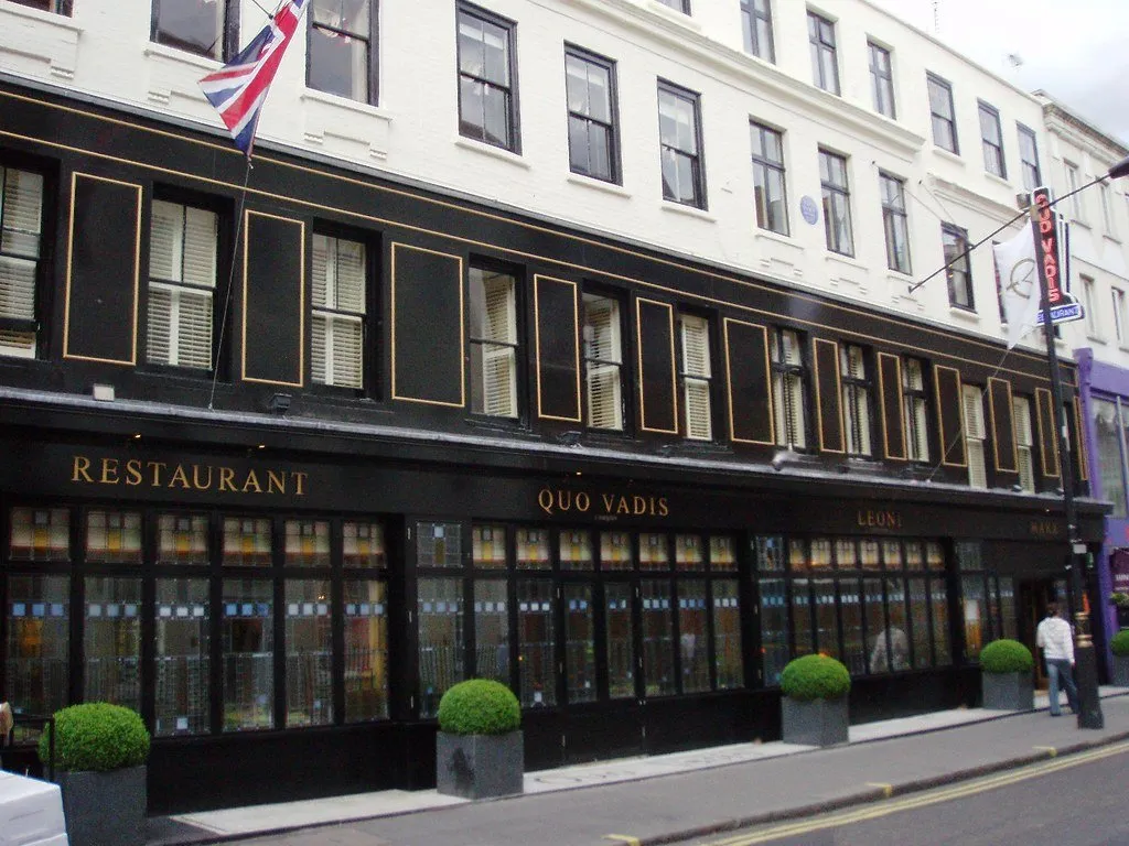 The black frontage of Quo Vadis on Dean Street