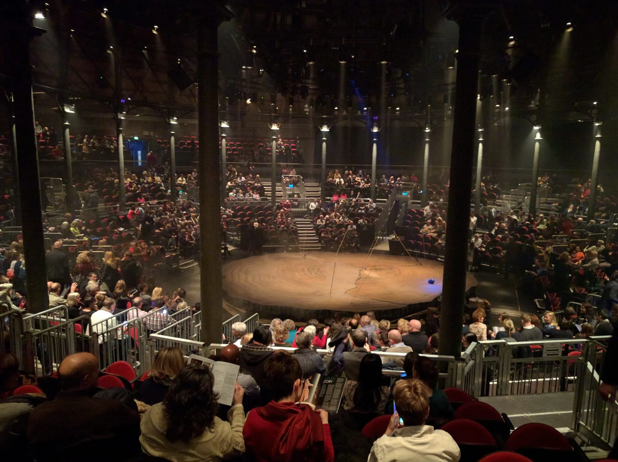 The circular auditorium inside the Roundhouse, a converted Victorian railway engine shed