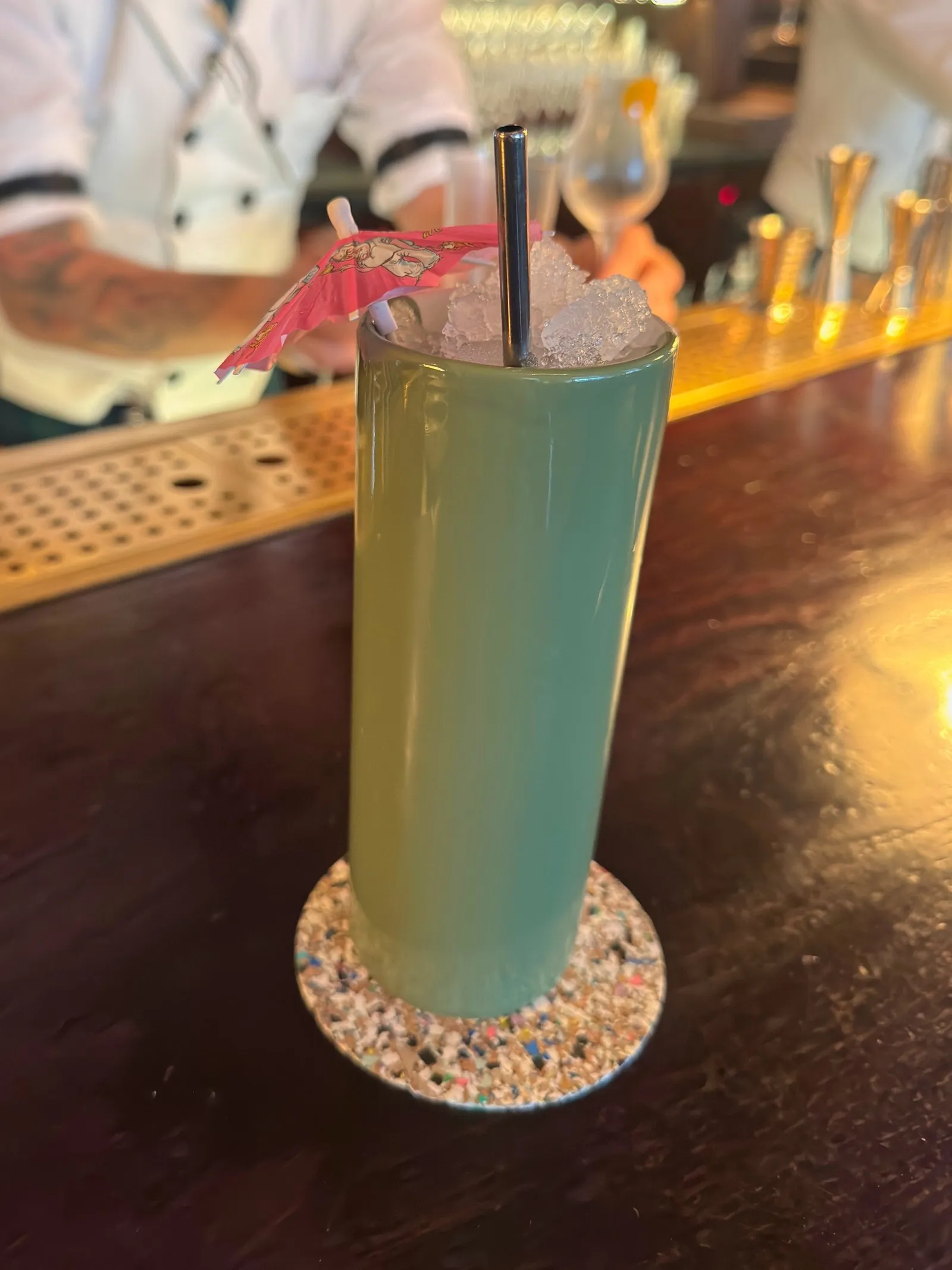 A cocktail on a bar counter