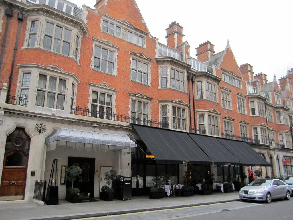 The awnings and frontage of Scott's on Mount Street