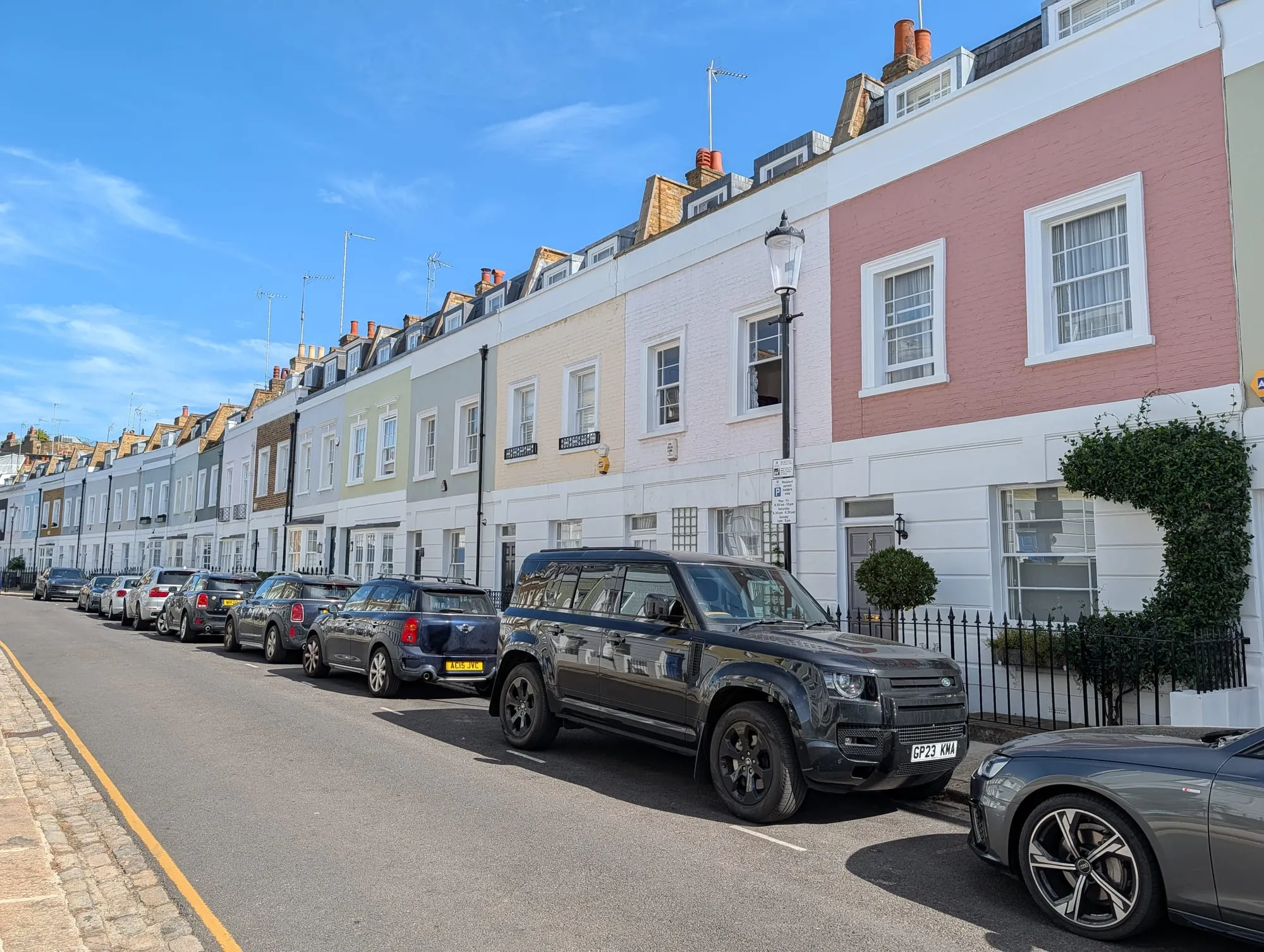 Pastel terraced houses along Smith Terrace in Chelsea