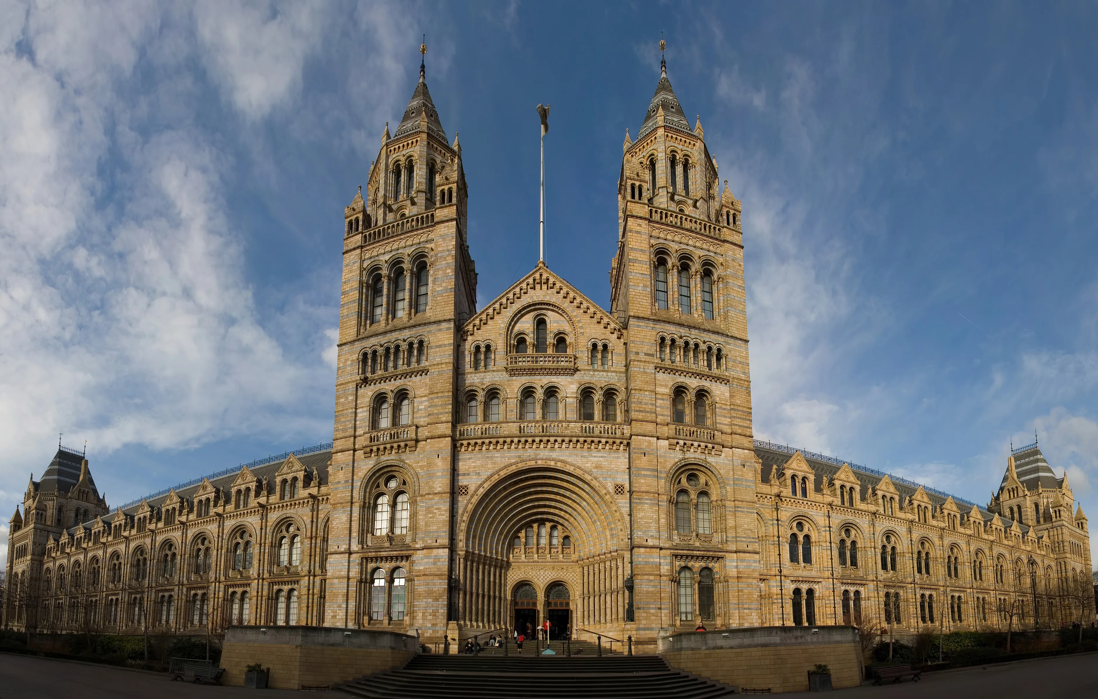 The Romanesque facade of the Natural History Museum in South Kensington
