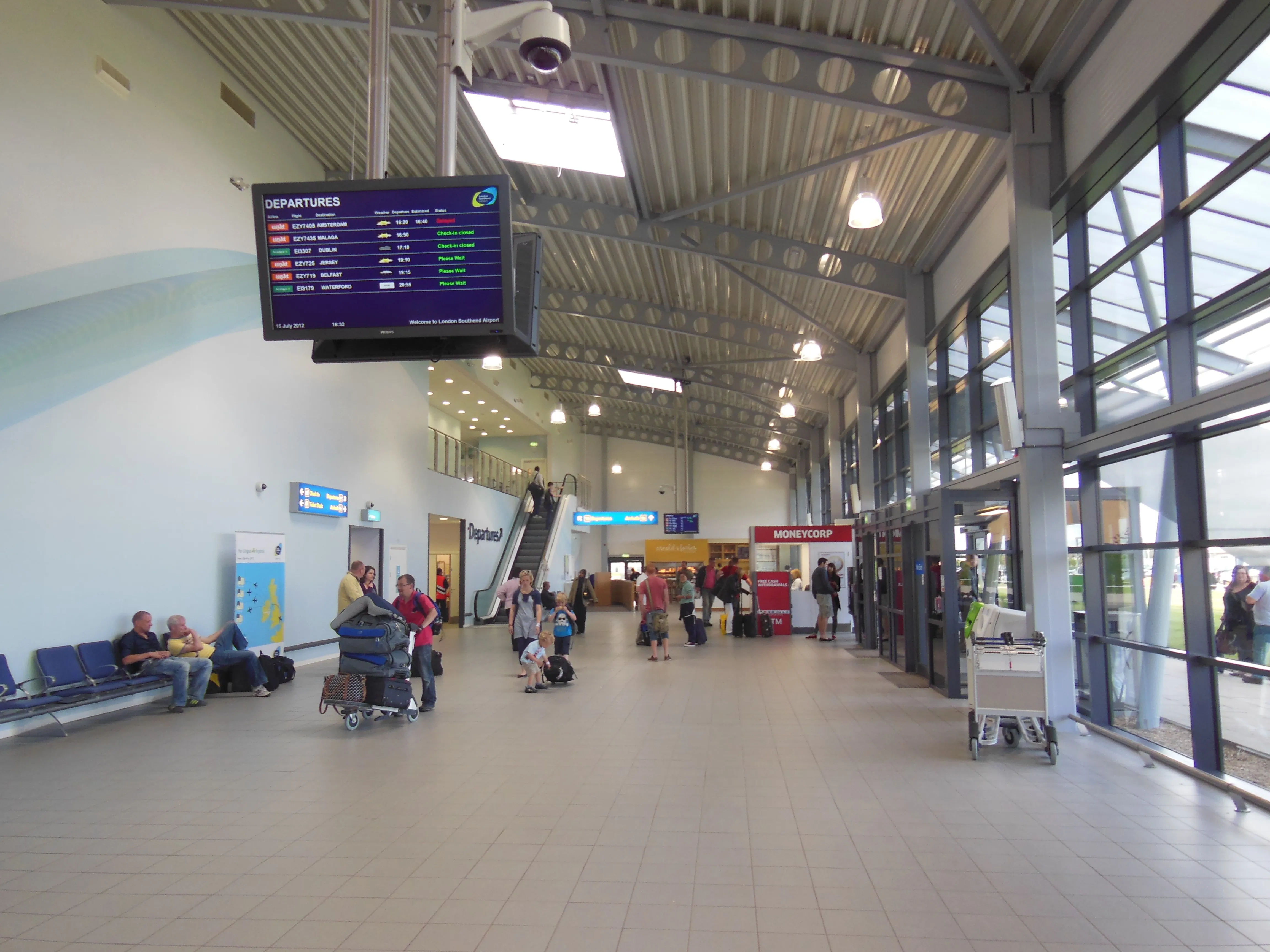 The arrivals and check-in hall inside London Southend Airport