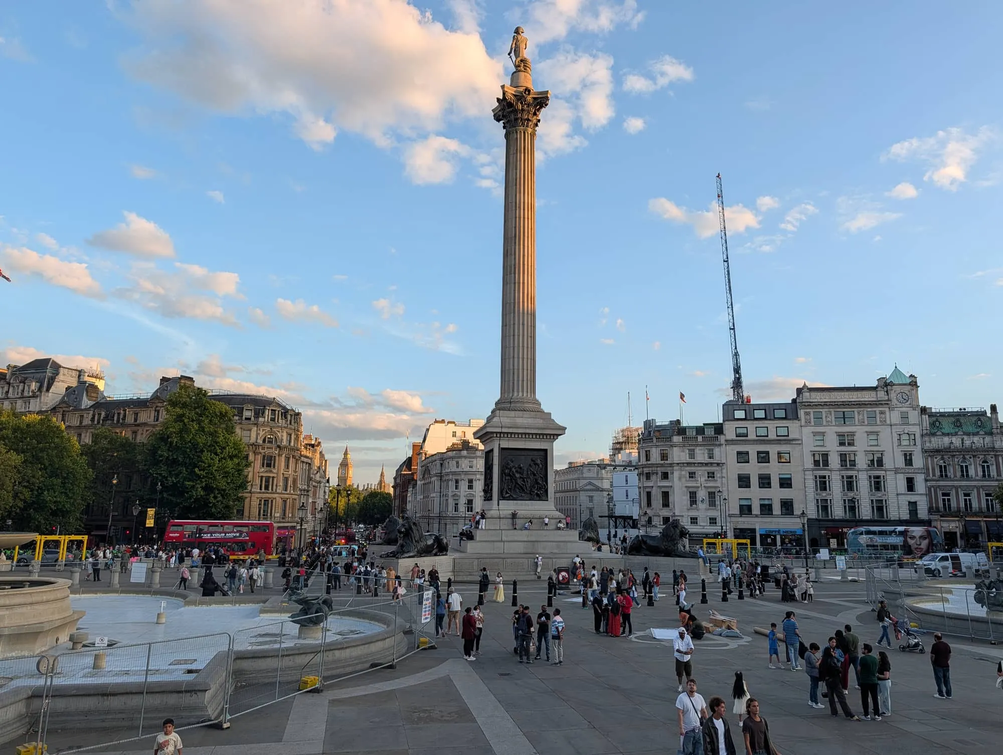 Nelson's Column and the fountains of Trafalgar Square in late afternoon
