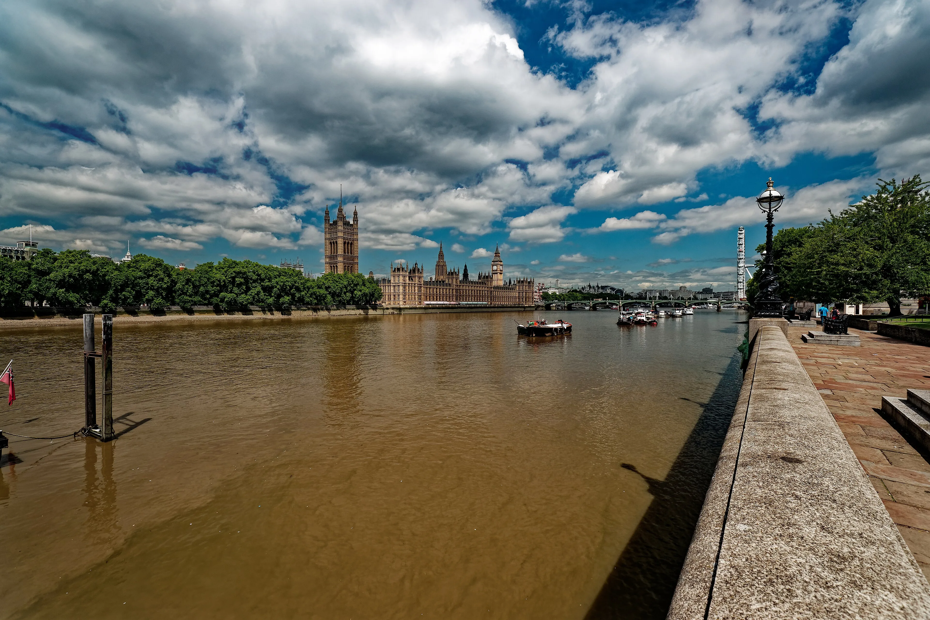 The Thames, Houses of Parliament, Westminster Bridge and London Eye from Albert Embankment